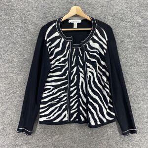 Rafael Top Women L Large Black Geometric Long Sleeve Round Neck Rayon 2 Piece